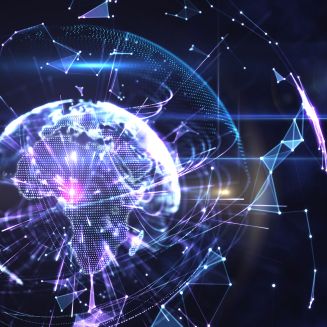 Global technology background in purple and black